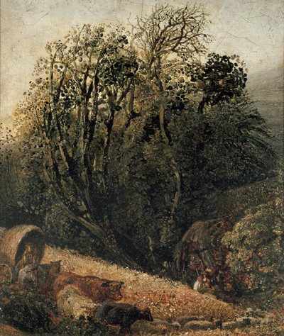 Un campo di grano bordato da alberi, XIX secolo da Samuel Palmer